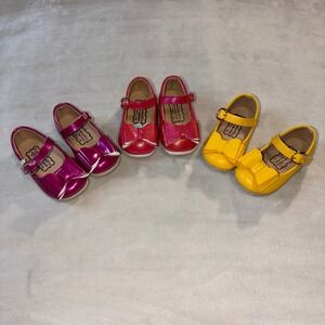 Pipperdoodles Toddler Mary Jane Bow Shoes Size 4 Magenta Red Yellow Bundle